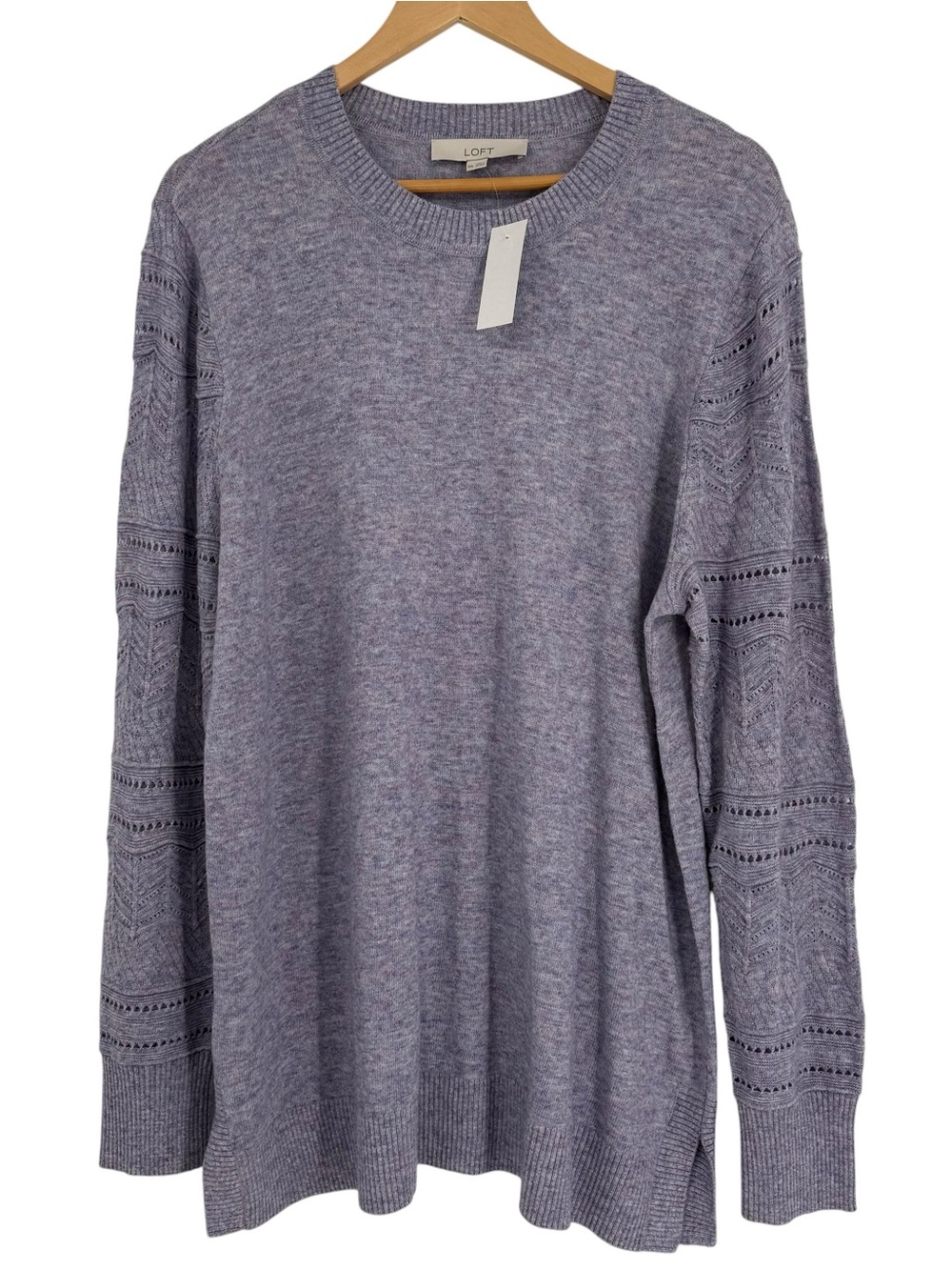 Loft Wool Blend Pointelle Crewneck Sweater NWT Size XXL (2X) Tunic Purple